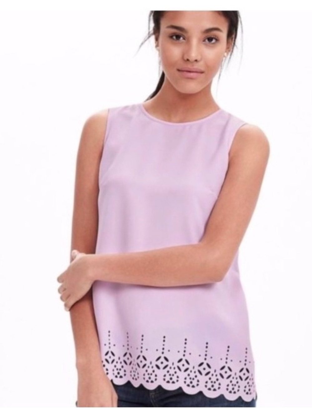 Banana Republic Lavender Sleeveless Laser-Cut Hem
